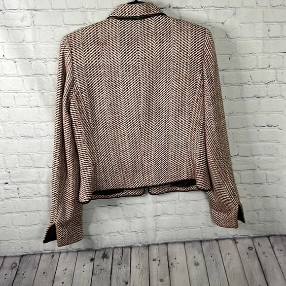 Doncaster tweed brown and orange silk blend blazer with leather trim Sz 4 - Picture 2 of 8